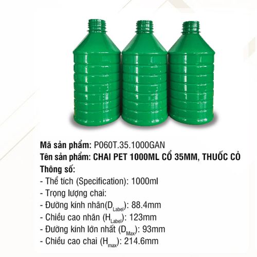 Chai Pet 1000ml Cổ 35mm, Thuốc Cỏ