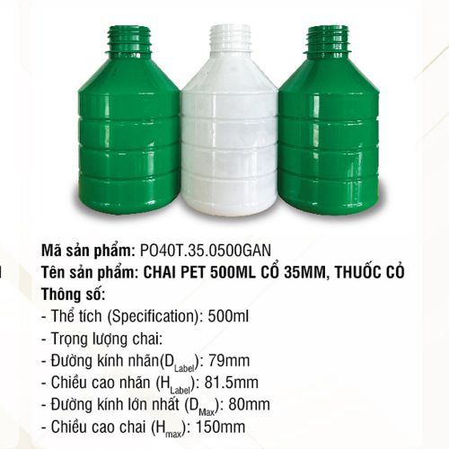 Chai Pet 500ml Cổ 35mm, Thuốc Cỏ