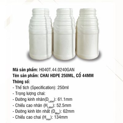 Chai HDPE 250ml Cổ 44mm