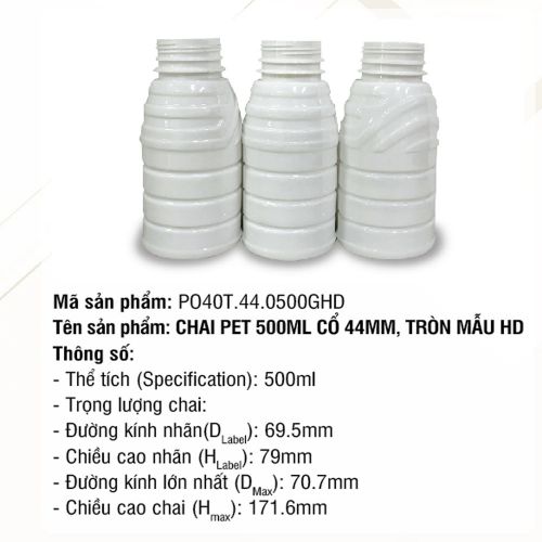 Chai Pet 500ml Cổ 44mm Tròn Mẫu HD