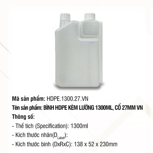 Bình HDPE Kèm Lường 1300ml, Cổ 27mm VN