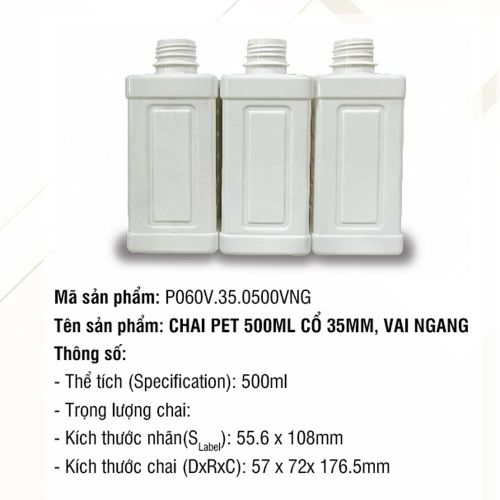 Chai Pet 500ml Cổ 35mm, Vai Ngang