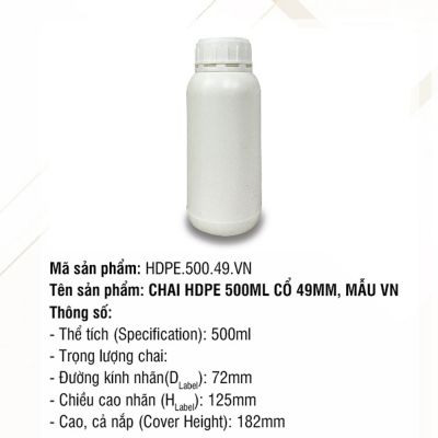 Chai HDPE 500ml Cổ 49mm, Mẫu VN