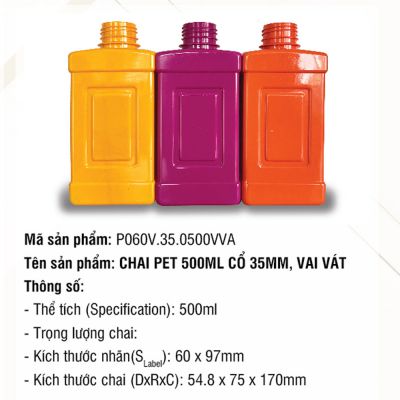 Chai Pet 500ml Cổ 35mm, Vai Vát