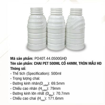 Chai Pet 500ml Cổ 44mm Tròn Mẫu HD