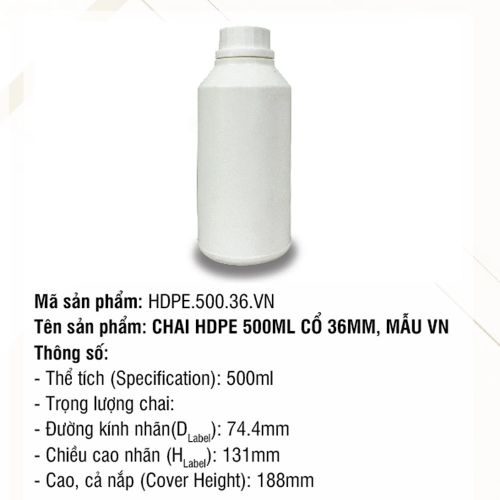 Chai HDPE 500ml Cổ 36mm, Mẫu VN