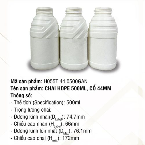 Chai HDPE 500ml Cổ 44mm