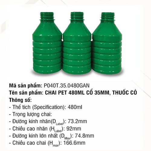 Chai Pet 480ml Cổ 35mm, Thuốc Cỏ
