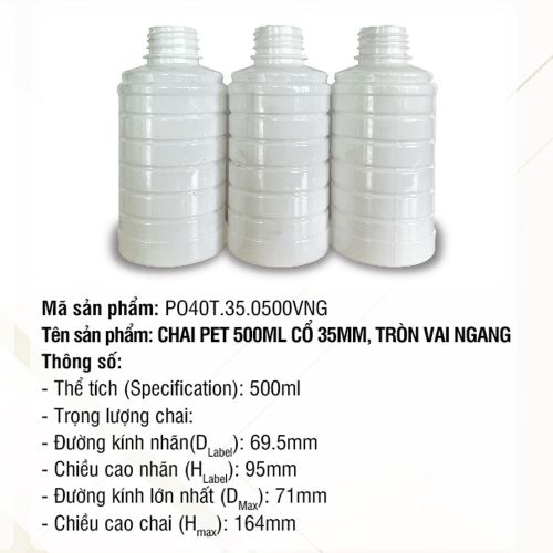 Chai Pet 500ml Cổ 35mm, Tròn Vai Ngang