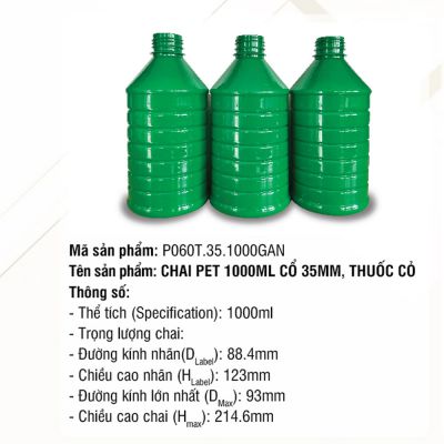 Chai Pet 1000ml Cổ 35mm, Thuốc Cỏ