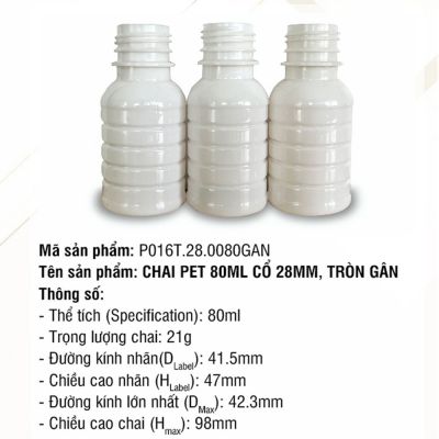 Chai Pet 80ml Cổ 28mm Tròn Gân