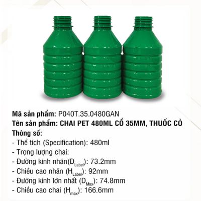 Chai Pet 480ml Cổ 35mm, Thuốc Cỏ