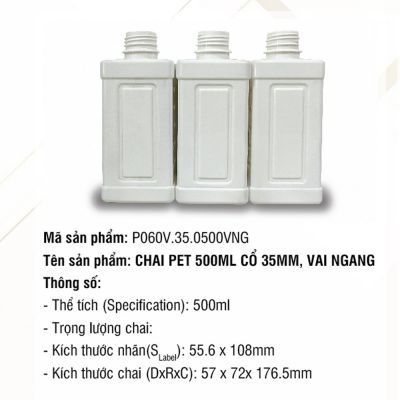 Chai Pet 500ml Cổ 35mm, Vai Ngang